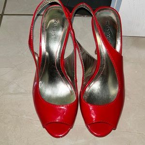 Red pump heels